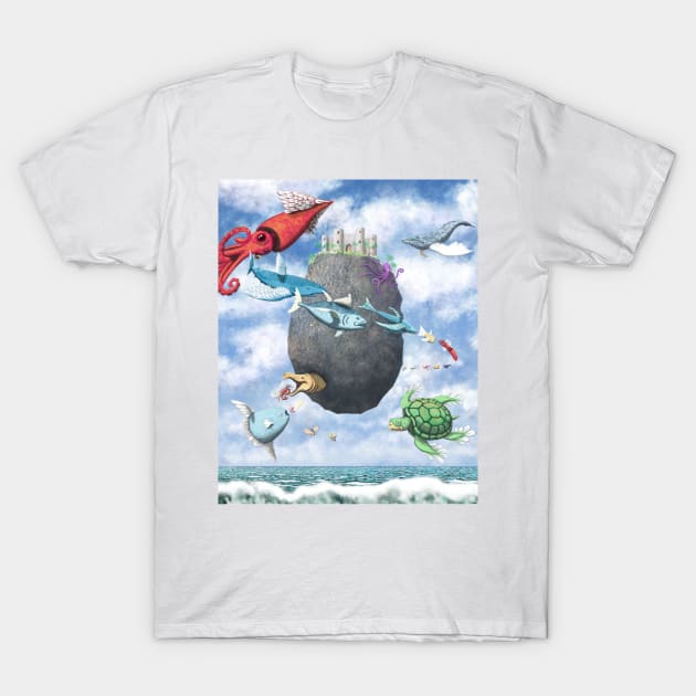 Floating Castle and Flying Fish T-Shirt by Octomanart